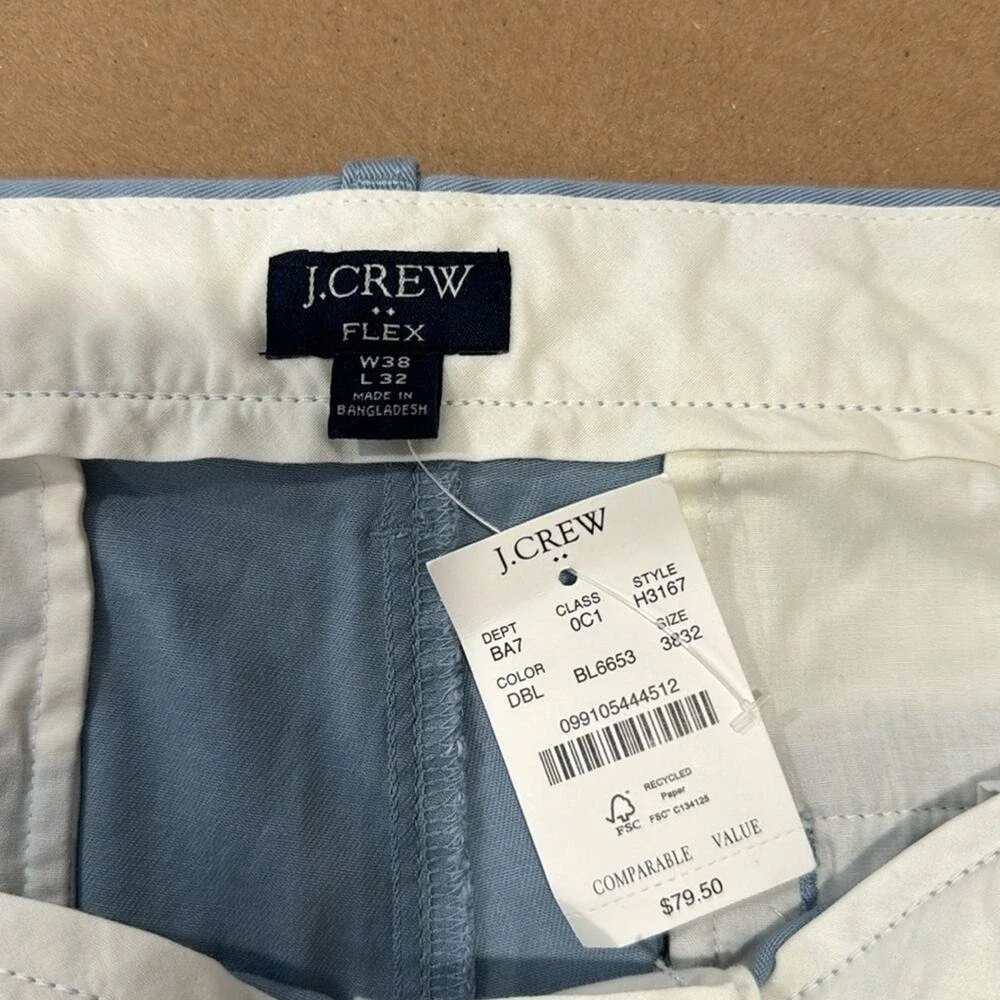 NWT J. Crew Men's 38x32 Straight-fit flex Chino Pant‎ Blue H3167 Casual Office